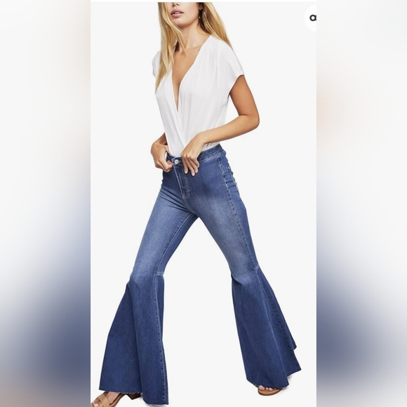 Free PeopleJust Float On Flare Jeans in Jericho Blue - Picture 1 of 5